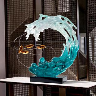 由居 艺术品摆件 现代轻奢游鱼浪花雕塑客厅玄关走廊样板房新中式