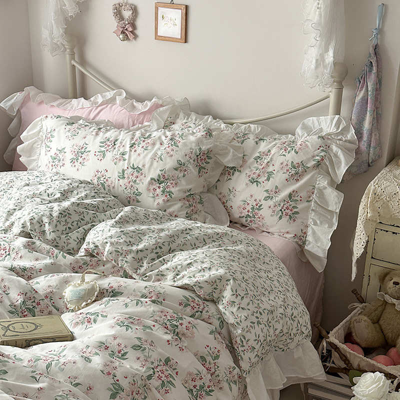 公主棉少女花边心法浪漫风棉4件套四碎花小批发ins式件套复古