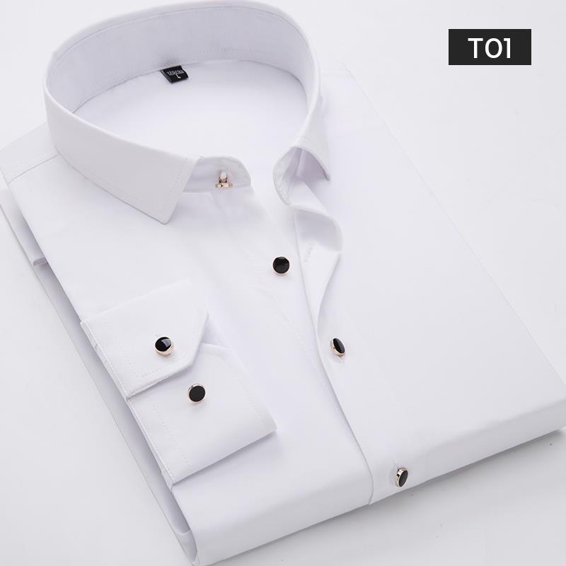 高档春夏薄长袖款衬衫男青年商务职衬工装修身纯色黄色衣业工作服