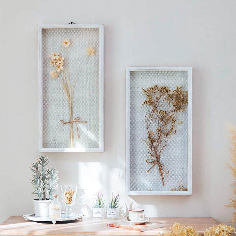 ins风仿真植物墙面装饰挂件室内墙壁电视背景遮丑实木干花相框