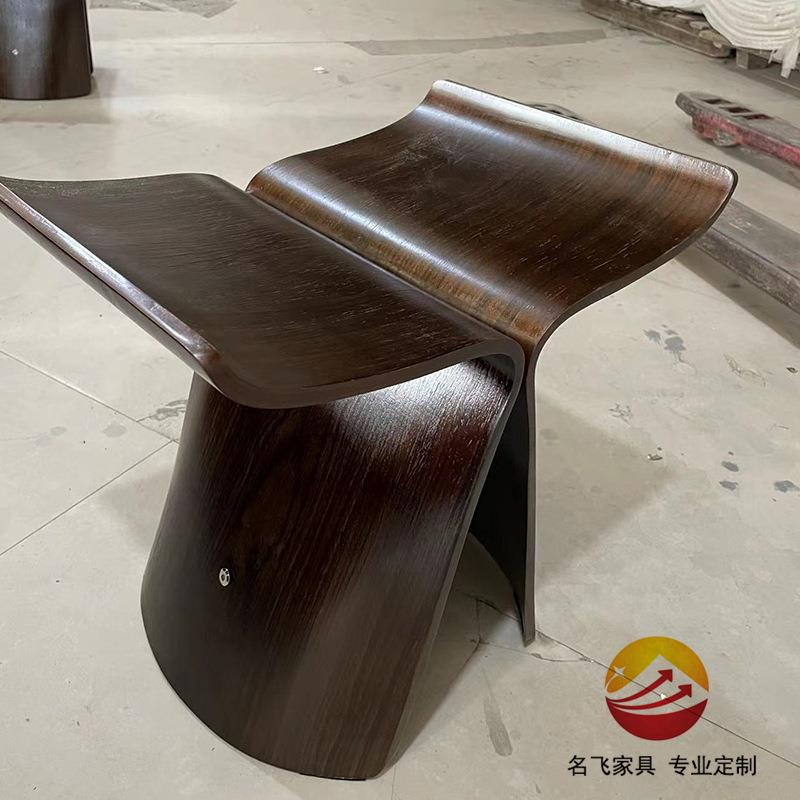 北欧实木方凳客厅书房茶室接待蝴蝶椅子现货网红日式餐厅全木凳子