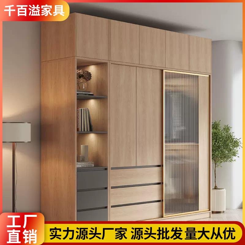 佛山工厂推拉门衣柜家用卧室简约现代小户型趟移门原木色衣橱