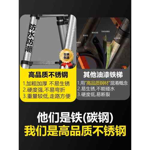伸缩梯子升降工程梯铝合金便携家用多功能7米直梯带钩折叠不锈钢