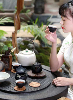 新中式庭院阳台禅意茶桌椅子组合小茶几茶具套装石磨盘功夫泡茶台