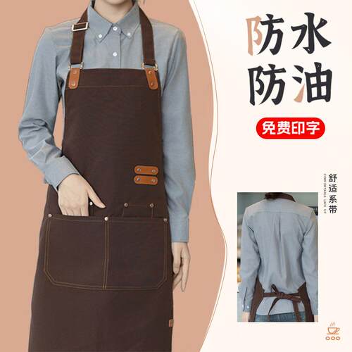 挂脖帆布围裙新款定制防水防油工作服耐脏跨境亚马逊厨房餐饮专用