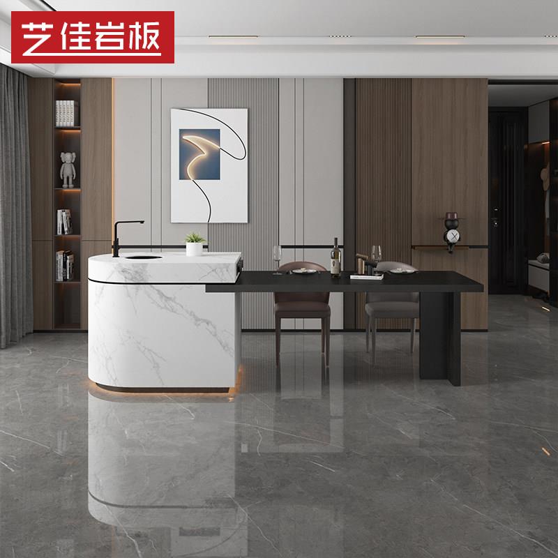 岩板热弯岛台餐桌现代简约家用圆弧开放式厨房定制一体带水槽导台