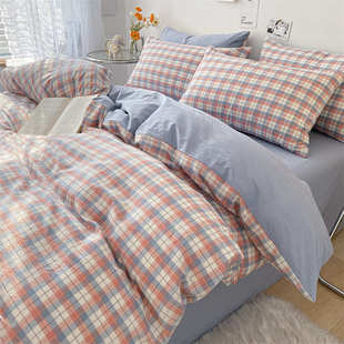 件套支三件套全全被套60图案棉床单风格棉简约格格批发学生宿舍四