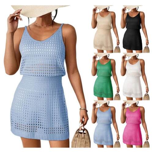 Women ' s Solid Color Crochet Knit Cover Up Dress , Cute