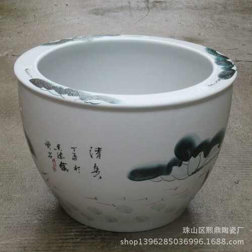 荷花陶瓷摆件手绘陶瓷缸 鱼缸家居装饰缸栽花大号 移栽园林花盆