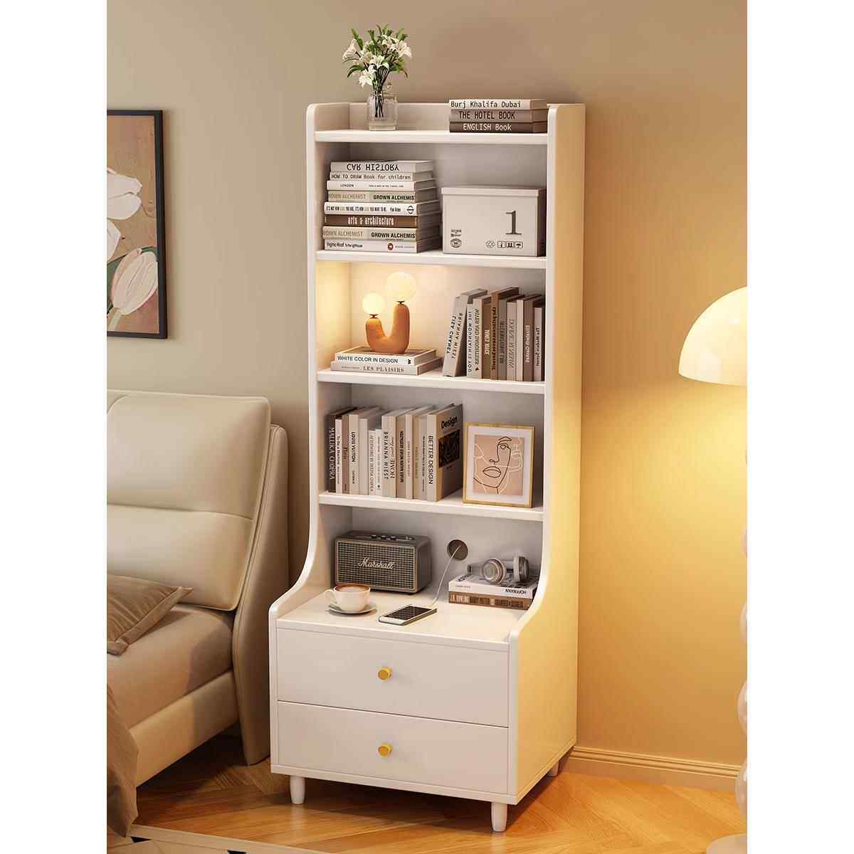 实木床头柜书架集成现代简单储物架卧室床头柜加高小抽屉储物柜