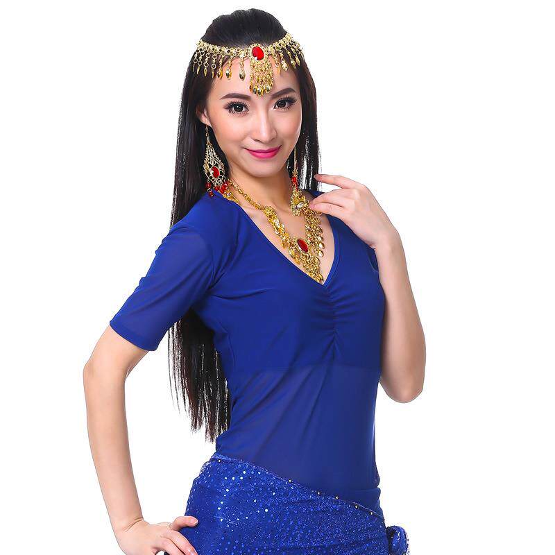 中皱半透纱短袖上衣肚皮舞舞蹈服练功服练习服新款夏季