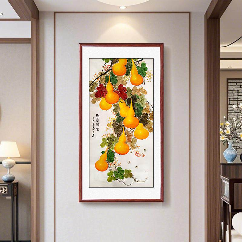 九福同堂手绘葫芦国画 画真迹玄关背景墙装饰画 画走廊过道挂画