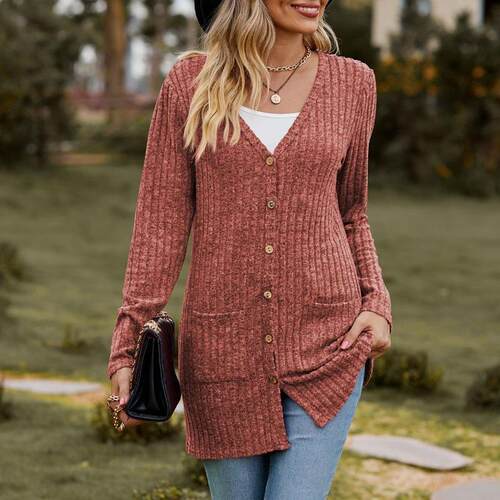 Women Cardigans Button Knit Pockets Springfresh Knitwear