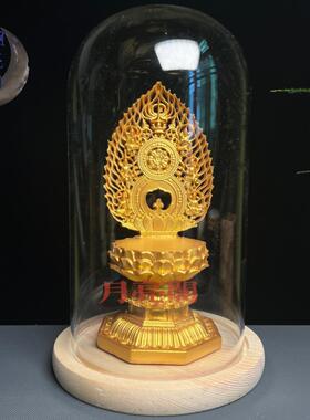莲花家用观音菩萨佛像底座金色加高背光佛光莲花底座摆件