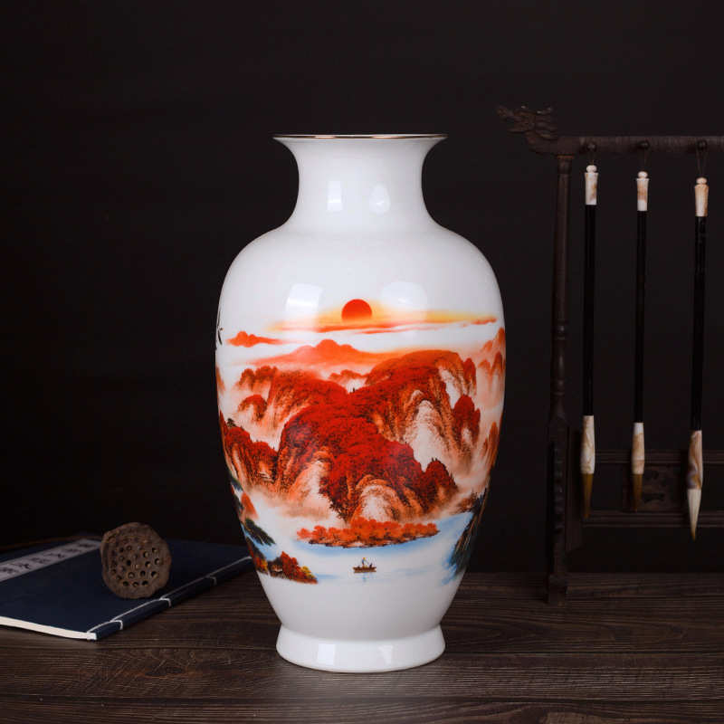 礼品家居花瓶瓷器陶瓷景德镇摆件玄关描金薄胎工艺品客厅中式办公