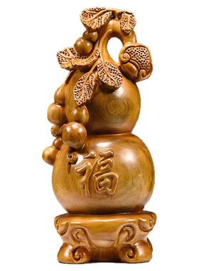 香樟木雕葫芦摆件大号实木雕刻福禄客厅家居桌面装饰品木质工艺品