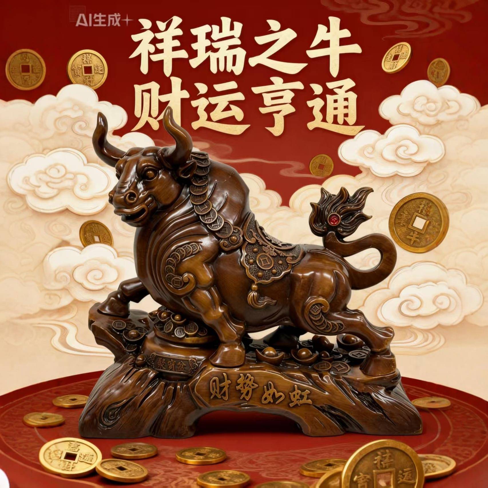 牛气冲天招财牛摆件转乾坤客厅办公室桌面装饰工艺品工厂直发