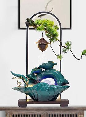 新中景式喷招财生财流摆件家LKO居客厅桌面泉观装水饰办公室开业