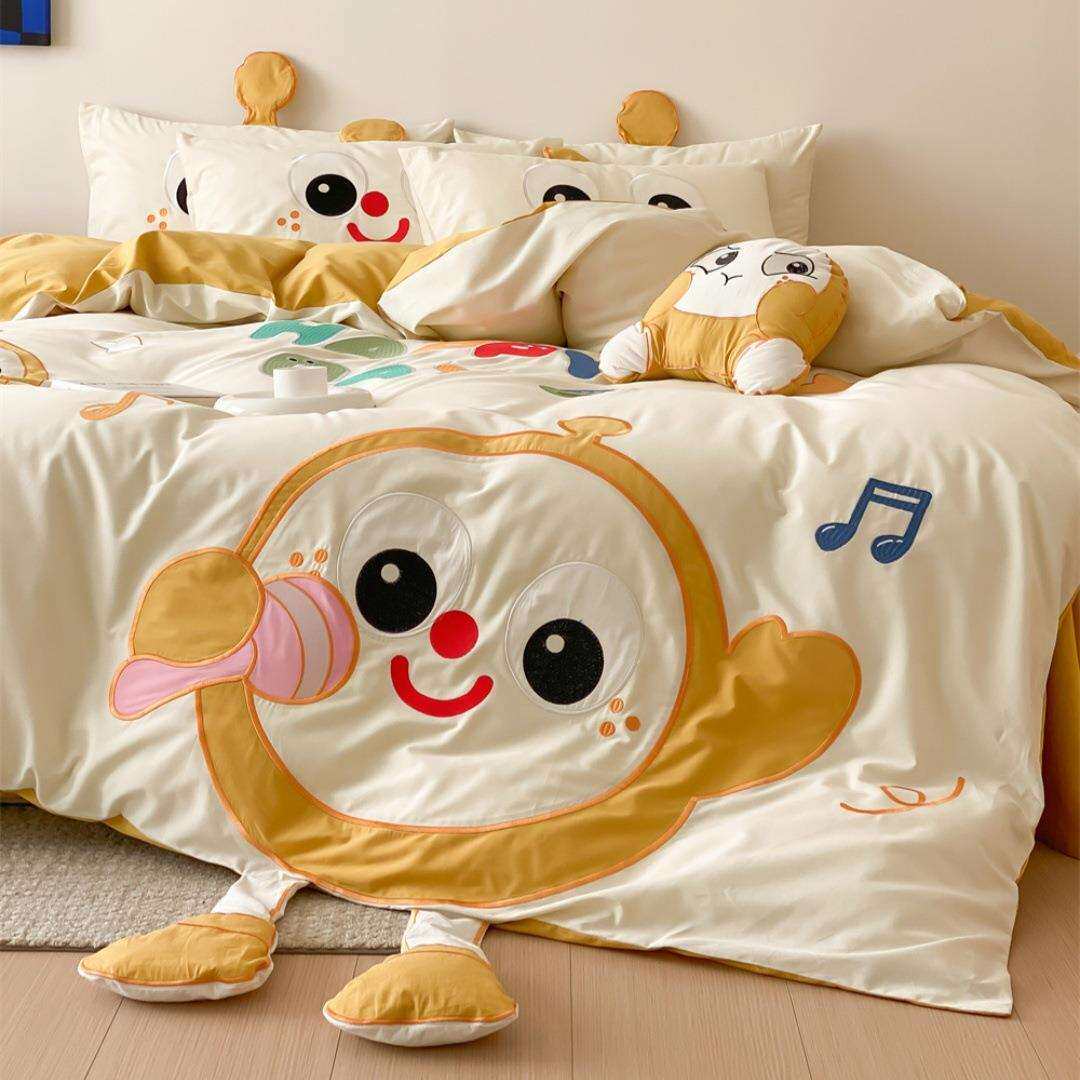 送抱枕A类全棉四件套可爱纯棉立体绣花卡通儿童件套被套床单床笠