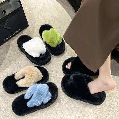 漏脚趾头棉拖鞋女士高颜值家居拖鞋高端增高4cm厚底毛毛秋冬外穿