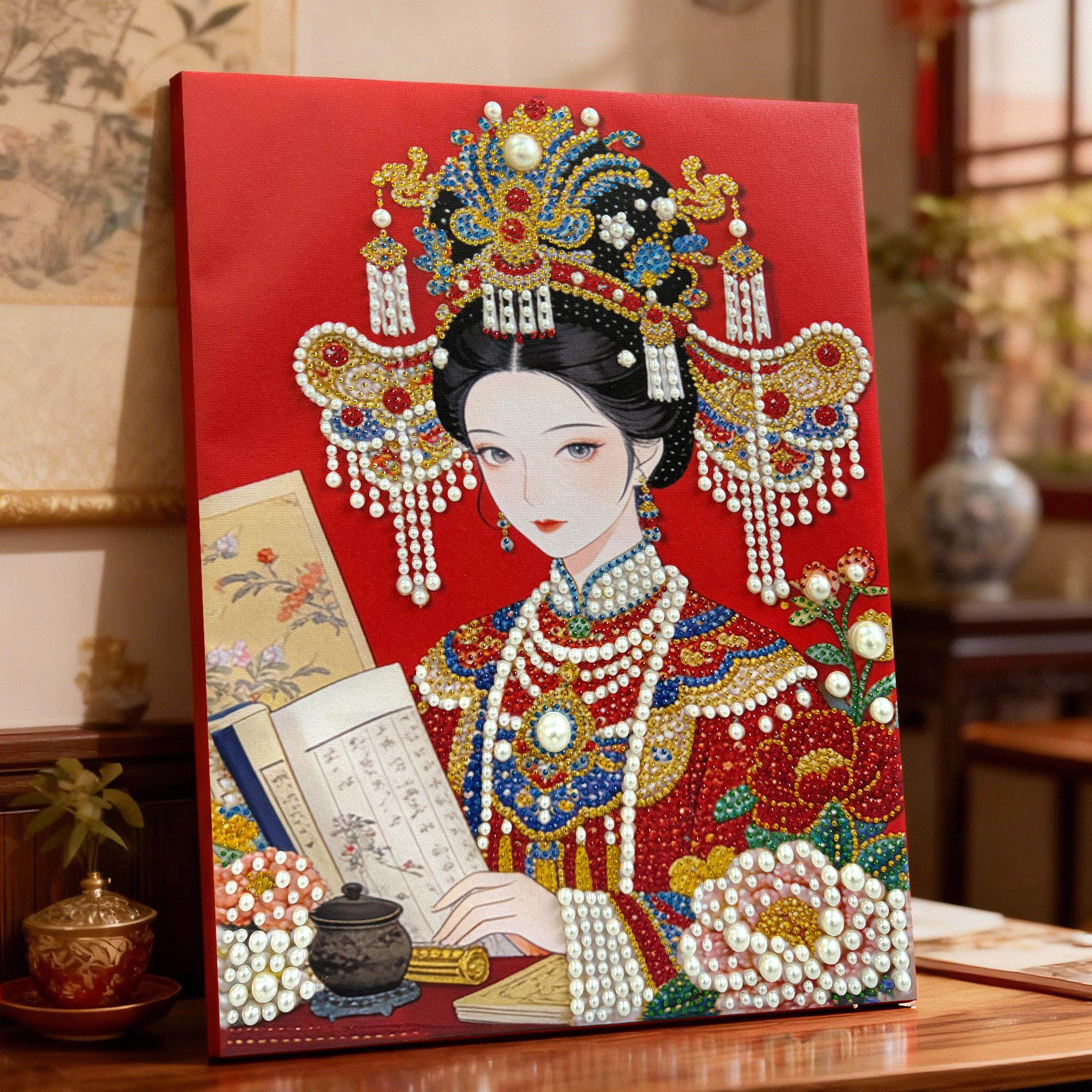 笔尖故事中式新娘DIY珍珠钻石画古风宫廷凤冠手工制作拼贴装饰画