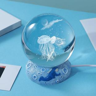3d内雕水晶球发光树脂底座玻璃七彩小夜灯桌面氛围灯摆件 2024新款