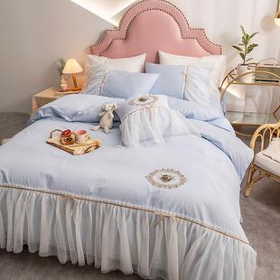 高档i心ns主风10公品0全棉四件套纯棉网红少女荷叶边被套床裙床上