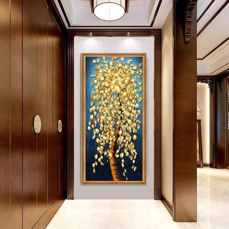 自粘画招财麋鹿发财树玄关装饰画走廊黄金摇钱树玻璃衣柜门贴画芯图片