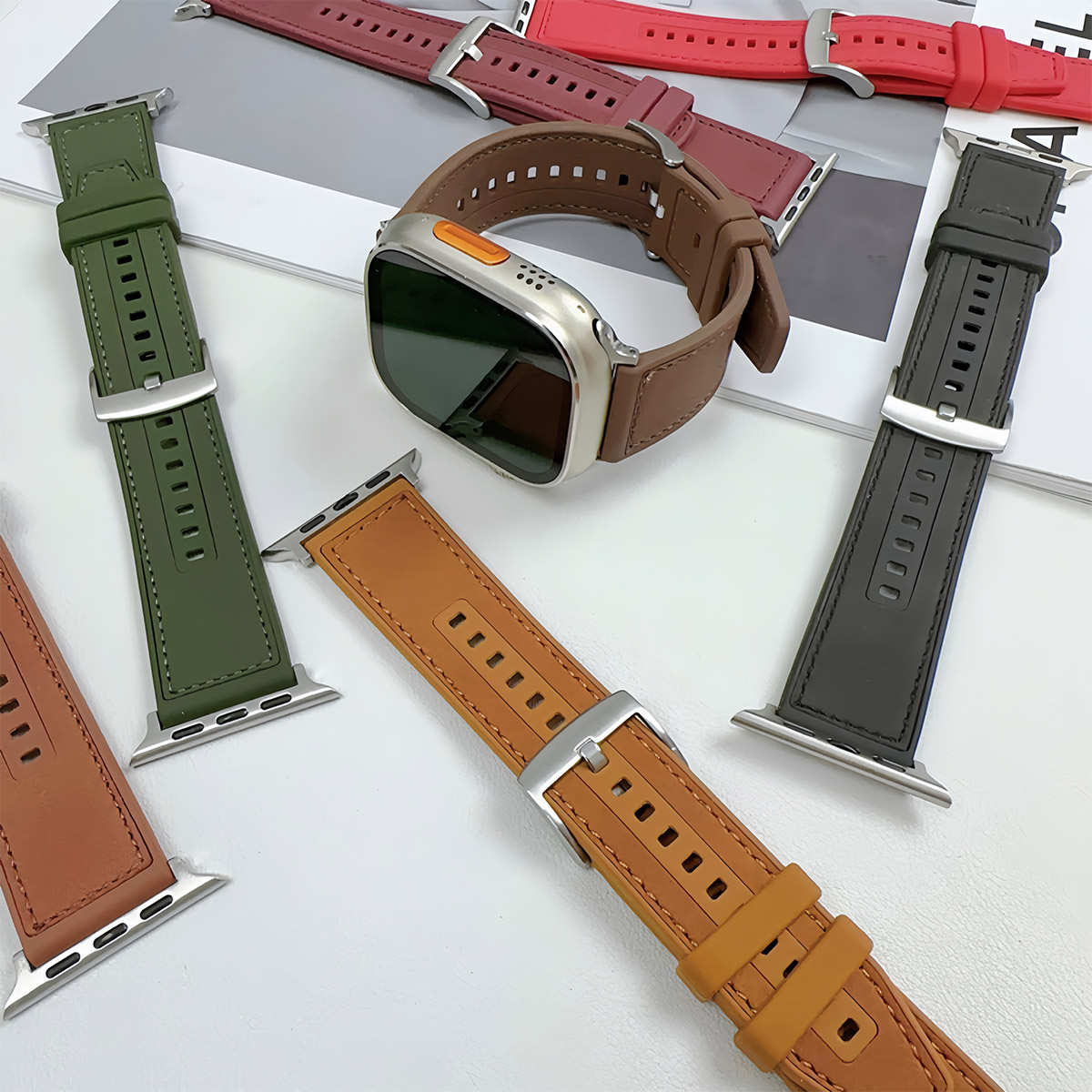 适用applewatch9硅胶真皮磁吸表带苹果手表iwatch8新款Ultra2金属