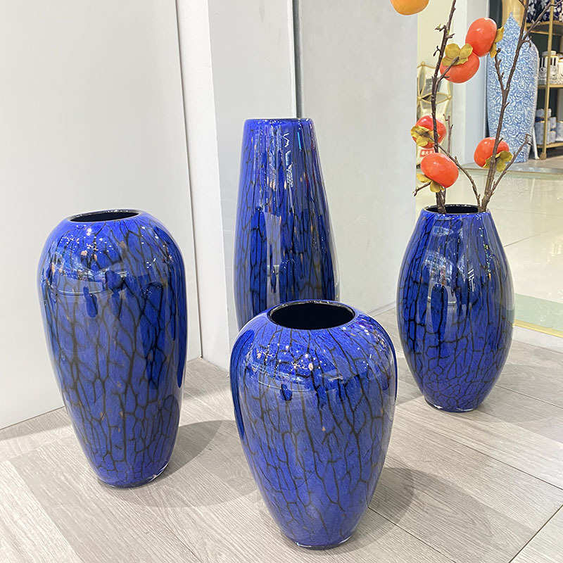 轻奢琉璃花瓶玻璃艺术摆件蓝色新中式客厅玄关装饰样板间花器餐桌