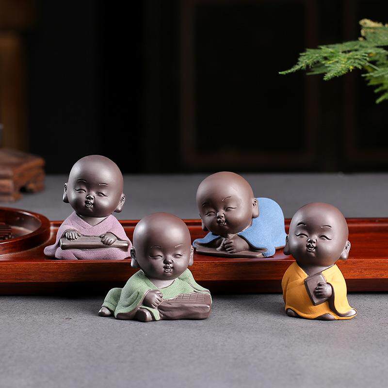 茶宠琴棋书画小和尚禅意紫砂可爱沙弥创意花盆造景家居摆件