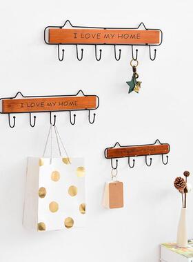 直销新款创意铁艺装饰挂钩 日式家居门口衣帽钥匙小号木挂架厨房