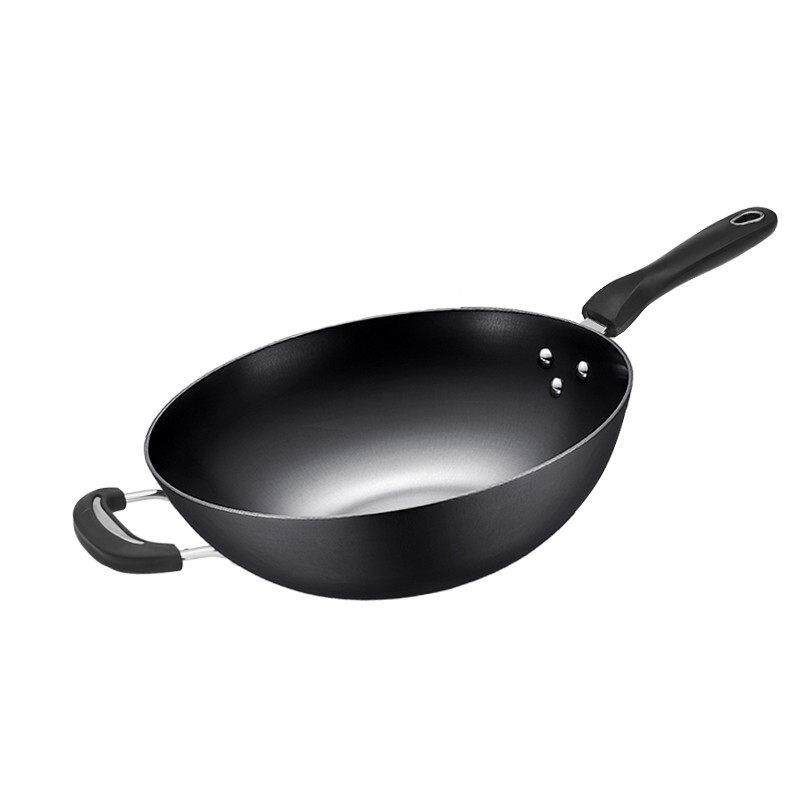 铸铁锅炒锅不粘锅无涂层平底尖底炒菜锅老式铁锅燃气灶电磁炉家用