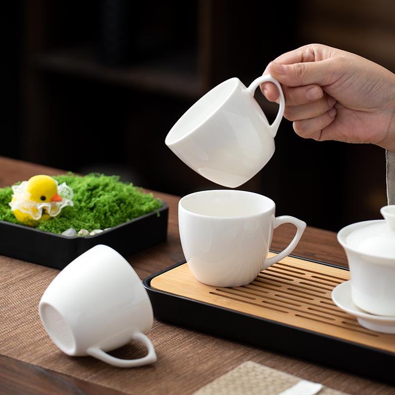 楚盛陶瓷有耳功夫小茶杯带把手品茗杯泡茶单品防烫主人杯水杯纯白
