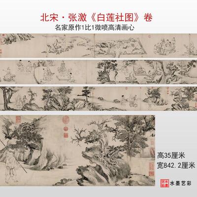 北宋张激白莲社图卷高清微喷宋代山水人物仿古画临摹画稿复制画心