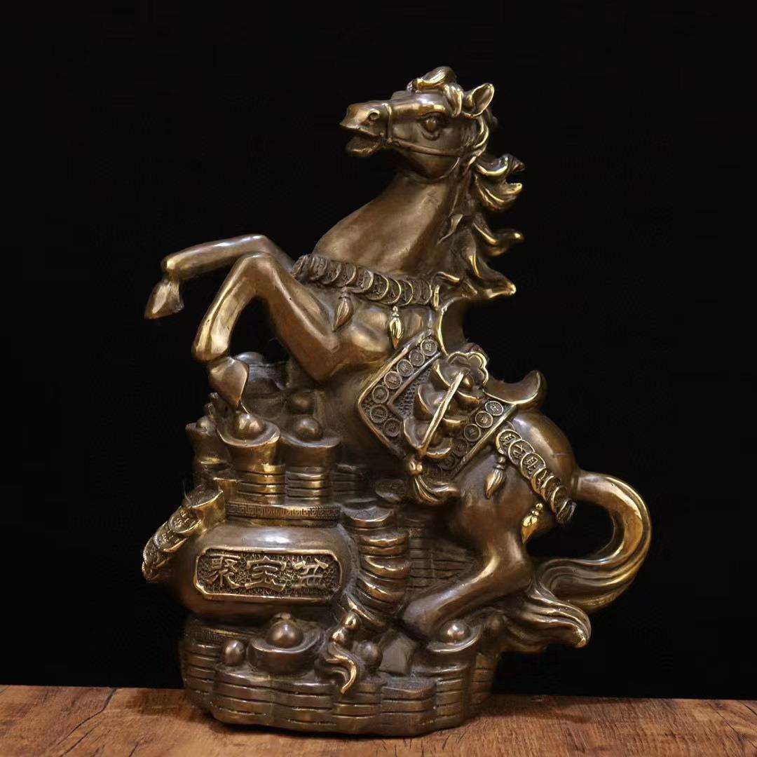 大号铜马摆件生肖立马踏乾坤聚宝盆飞马家居工艺品马到成功铜马