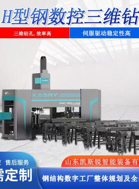 钢结构h型钢数控三维钻翼缘板腹板同时钻孔刻字划线锁口工艺加工