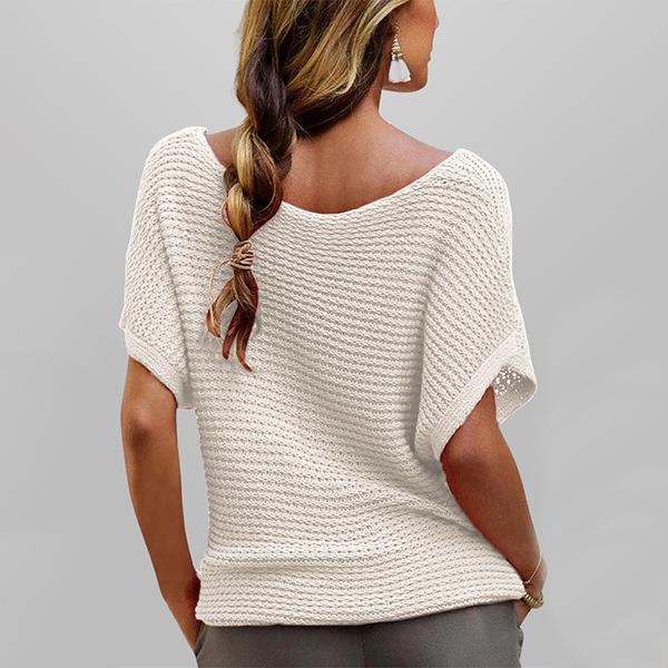 tops womens sleeve short loose sweater knitted color solid