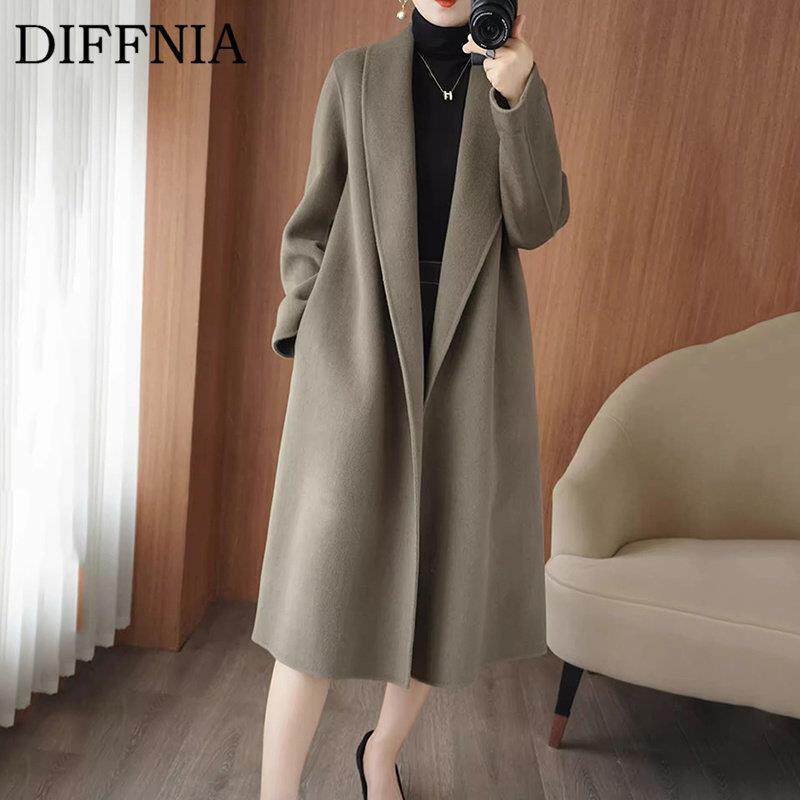 DIFFNIA 冬季新款双面羊绒大衣女显瘦中长款高端羊毛宽松加厚外套
