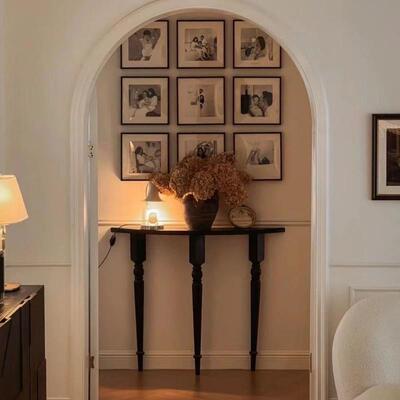 法式黑木玄关桌WCN实简约半圆客入户走廊展示台靠墙厅窄架欧式色