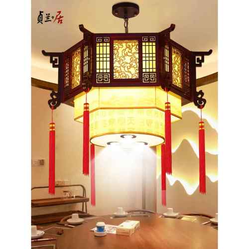 中式复古吊灯中国风实木酒店餐厅火锅饭店餐饮包厢仿古风宫廷灯笼
