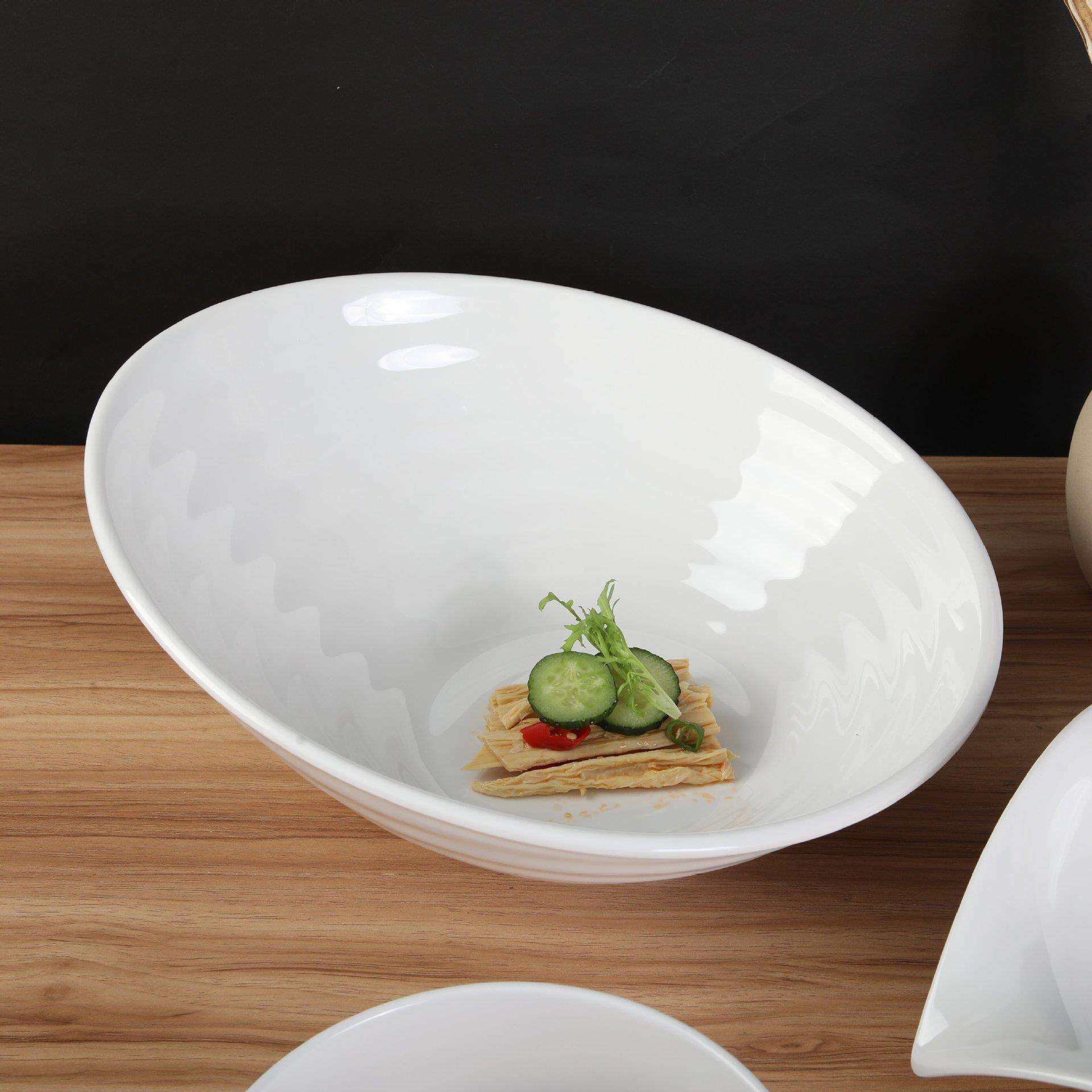 密胺异形纯色创意螺纹斜口碗西式沙拉碗上菜盘酒店餐厅料理碗餐具