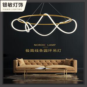 360度发光极简餐吊灯线条餐厅吧台设计师艺术工作室硅胶音符家居