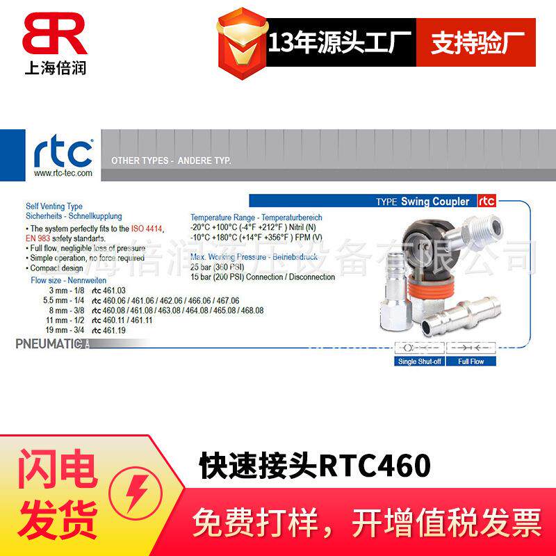 倍润RTC快速接头RTC460/461系列替换Staubli