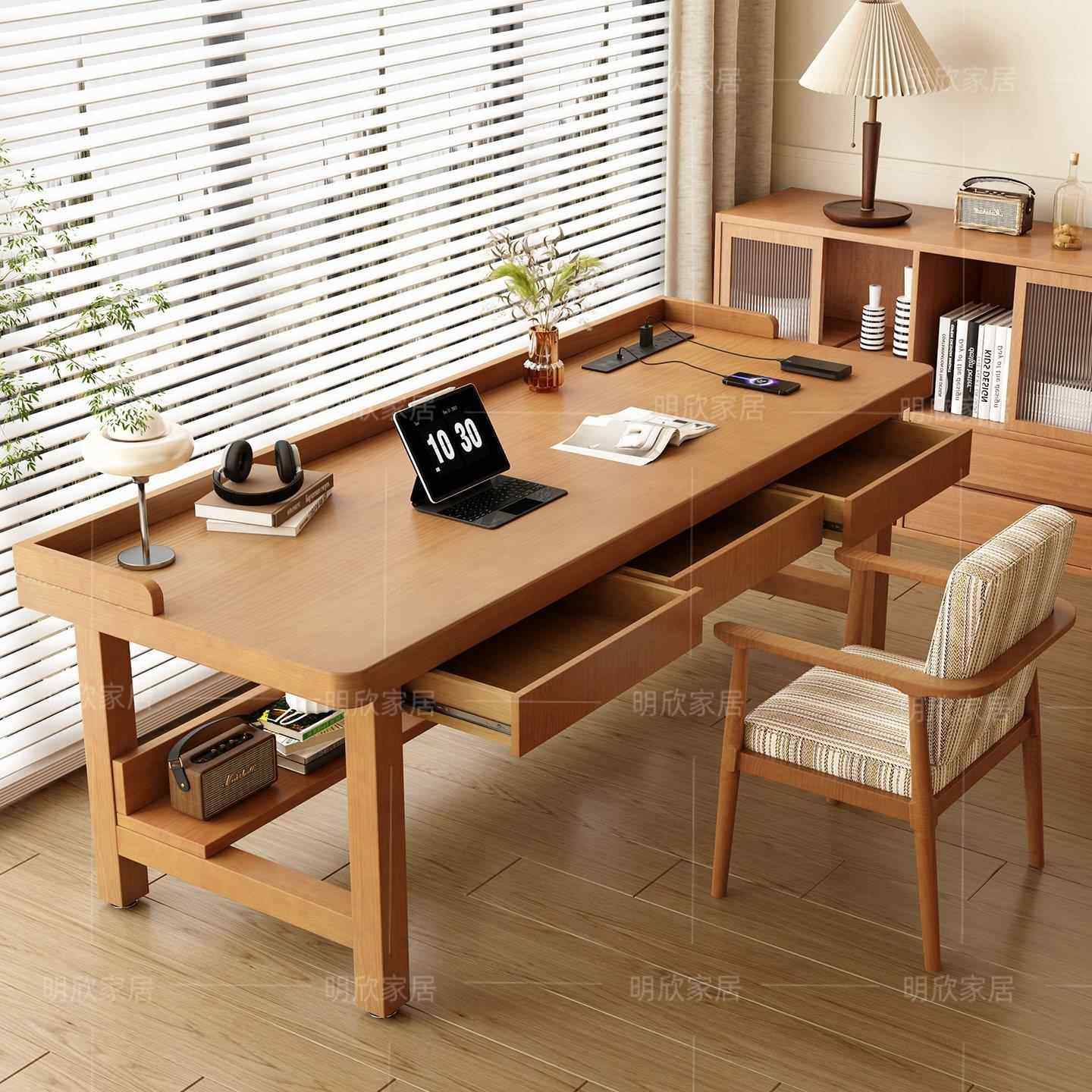 全实木长条写字桌带抽屉带隔板中古风书桌挡边档条学生家用学习桌,住宅家具,电脑桌,淘宝优惠券,粉丝福利购,淘宝优惠卷