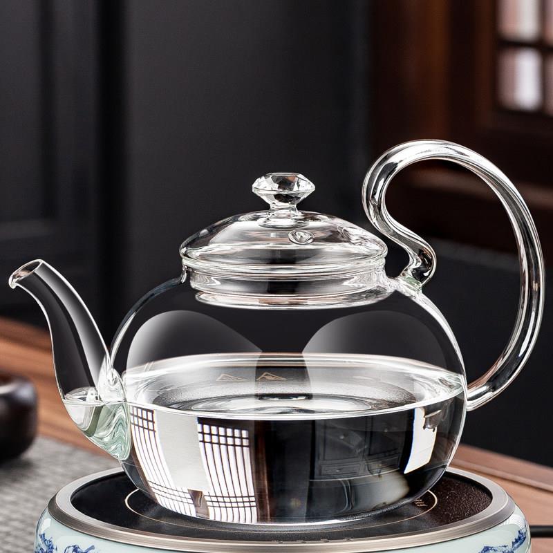 玻润纯玻璃烧水煮茶壶 花茶养生茶家用耐热全玻璃泡茶电陶炉套装