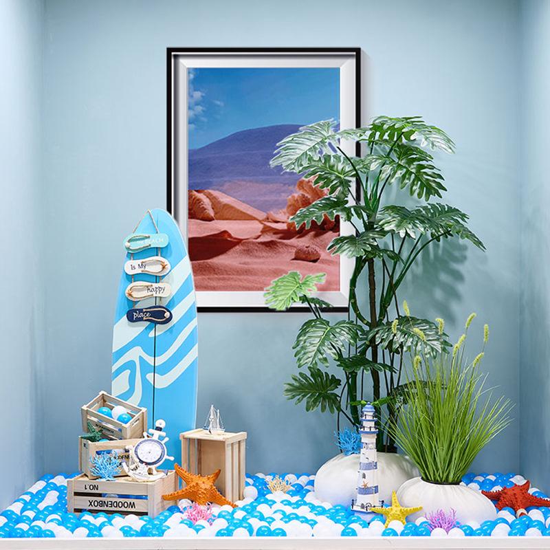 夏日海洋主题仿真绿植造景橱窗装饰道具摆件海边冲浪板场景布置