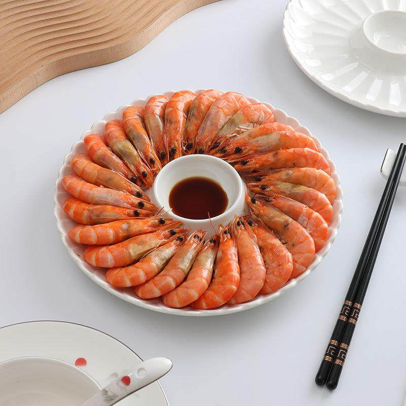 盘子菜盘家用菜碟白色陶瓷创意虾盘带醋碟饺子盘专用餐盘潮州餐具
