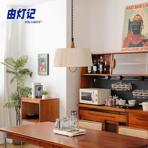 美式复古布艺餐厅灯中古风棉麻吊灯日式诧寂风餐桌吧台灯具