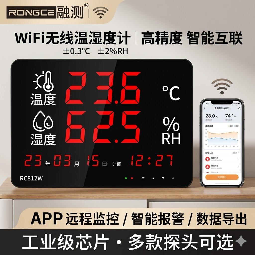 智能工业级室内温湿度计记录仪监测器高精度工业用实验室显示器